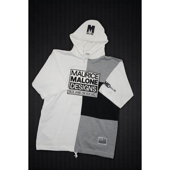 Maurice Malone Designs Colorblock Hoodie Shorts Set Men’s L White Gray Black MMI - Picture 4 of 14